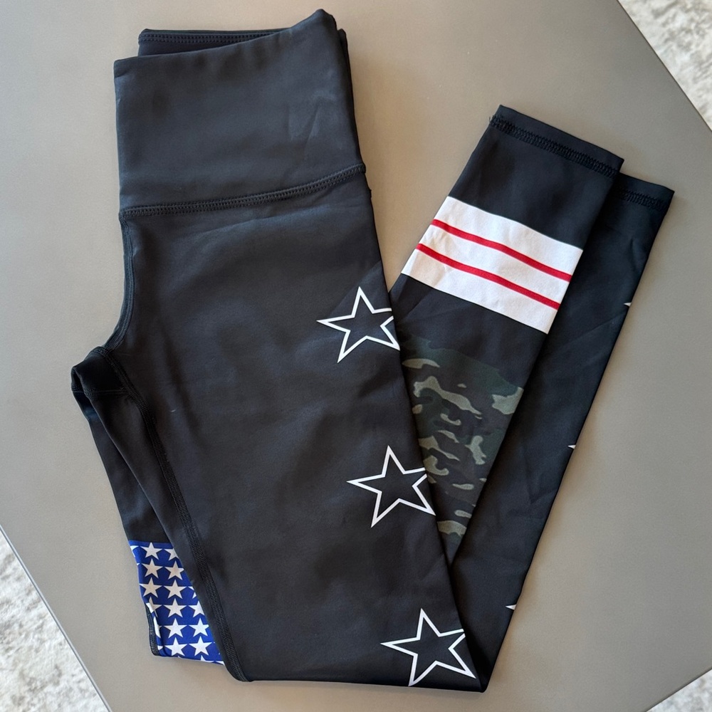 Noli Black Leggings with Star, Camo & Flag Accents
